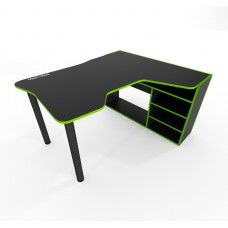 Угловой геймерский стол Comfy-Home Kano черный с кромкой лайм