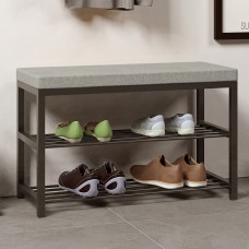 Тумба для обуви с мягким сиденьем J3-100 LOFT Метакам черный + серая рогожка