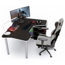 Угловой геймерский игровой стол Igrok-Tor Zeus черный/белый